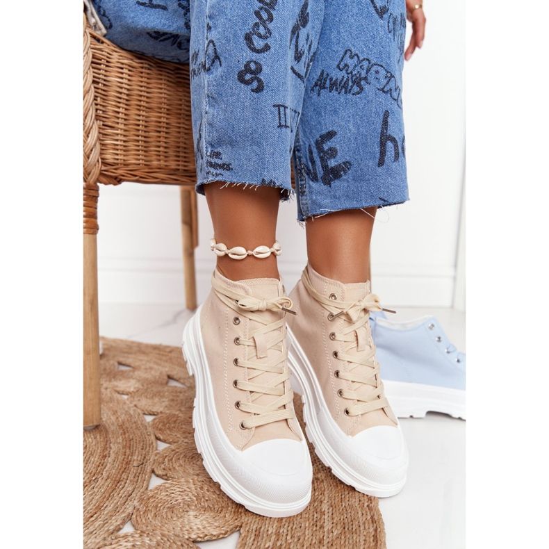 FB2 Sneakers Alte Da Donna Beige Trissy Su Una Grande Suola 1