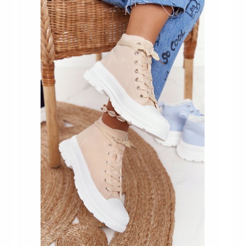FB2 Sneakers Alte Da Donna Beige Trissy Su Una Grande Suola 2