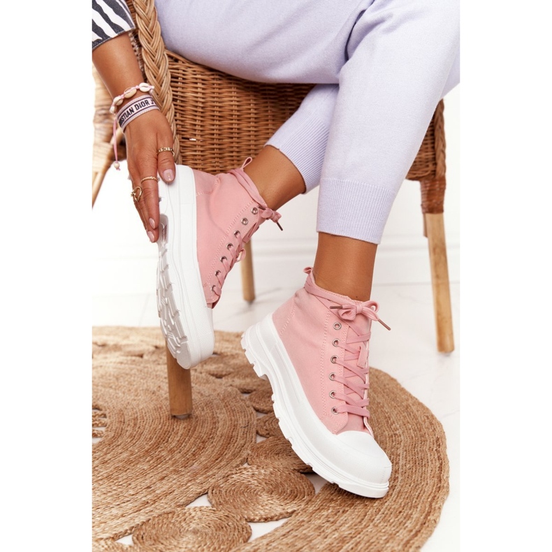 FB2 Sneakers Alte Da Donna Su Una Grande Suola Rosa Trissy 1