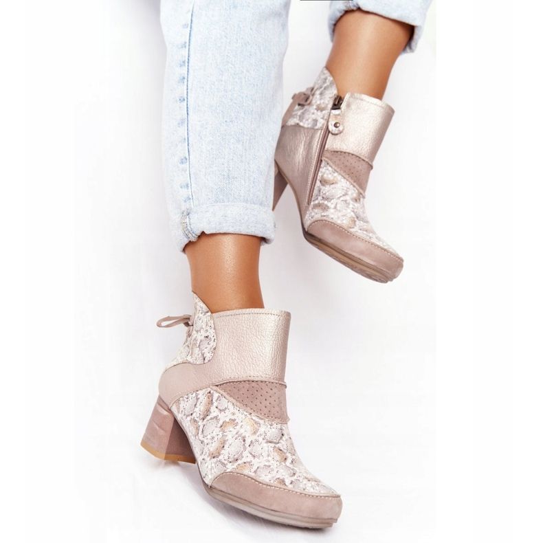 Stivali da donna in pelle con tacco Maciejka oro beige 03963-20 d'oro 2