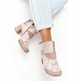 Stivali da donna in pelle con tacco Maciejka oro beige 03963-20 d'oro 1