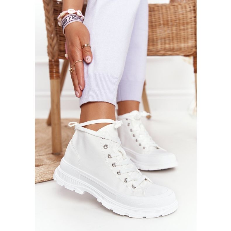 FB2 Sneakers Alte Da Donna Trissy Bianche Su Suola Larga bianca 2