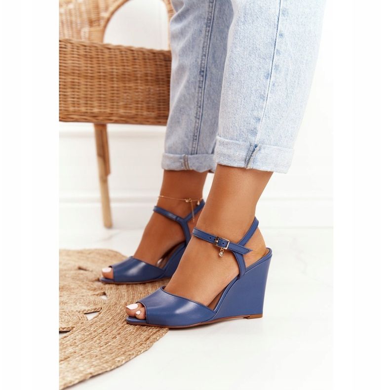 Sandali con zeppa in pelle Laura Messi 2253 Blu 1