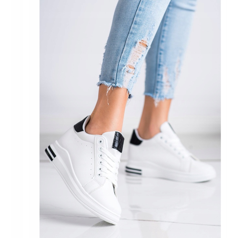 Ideal Shoes Sneakers con zeppa primaverile bianco nero 1