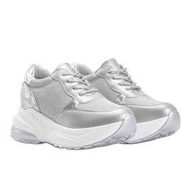 Sneakers argento con suola spessa Amy d'argento 1