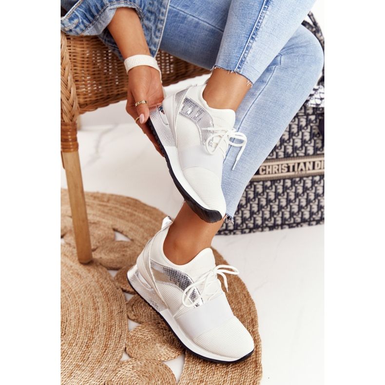 FB2 Scarpe sportive da donna Sneakers Bianco e Argento Netta 1