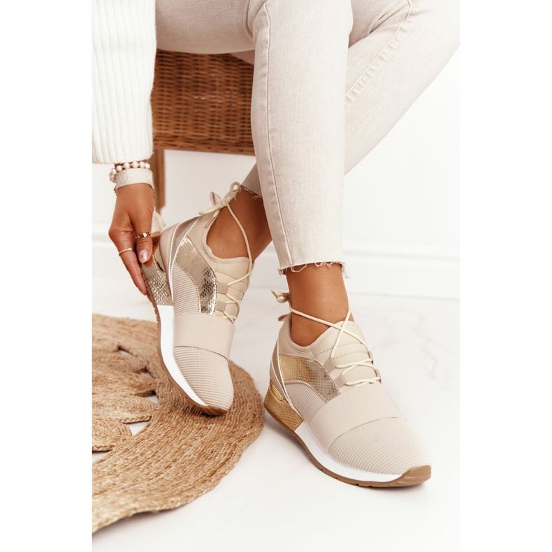 FB2 Scarpe Sportive Donna Sneakers Beige e Oro Netta d'oro 2