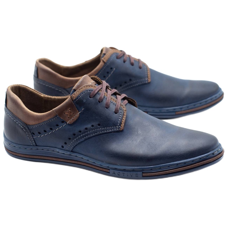 Polbut Scarpe casual da uomo 402 blu navy con marrone 1