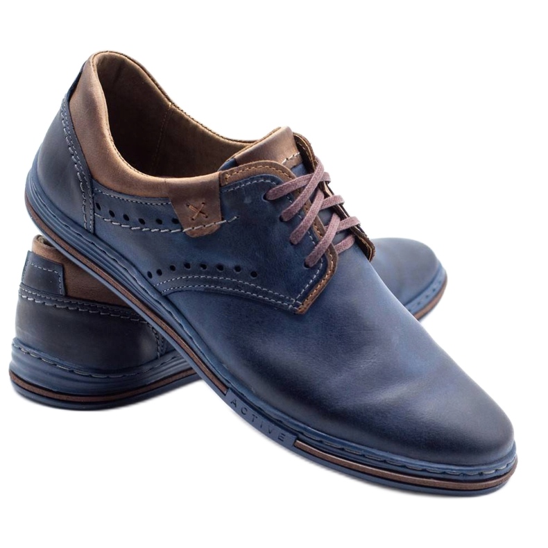 Polbut Scarpe casual da uomo 402 blu navy con marrone 2