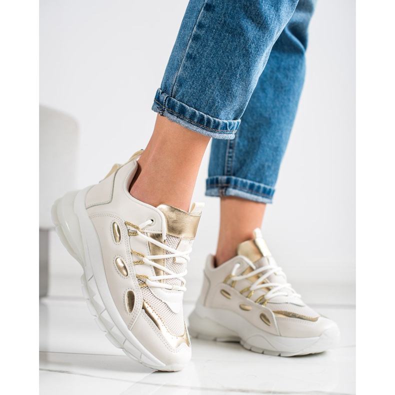 SHELOVET Sneakers in ecopelle alla moda beige d'oro 1