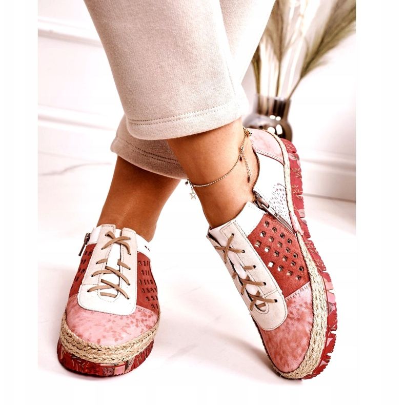 Scarpe da donna in pelle Maciejka Coral 03339-43 beige bianco rosso rosa 3