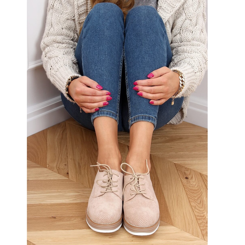 Mocassini stringati da donna beige 8988-45 Beige 2