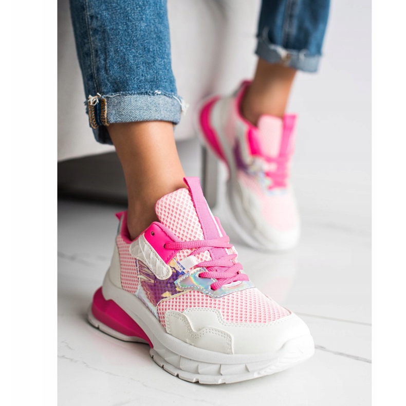 SHELOVET Scarpe da ginnastica alla moda bianco rosa 2