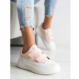 SHELOVET Comode scarpe da ginnastica in velcro bianca rosa 1