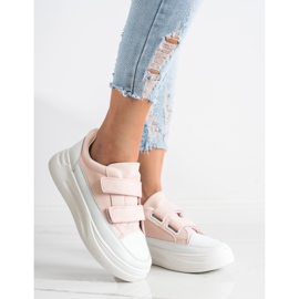 SHELOVET Comode scarpe da ginnastica in velcro bianco rosa 2