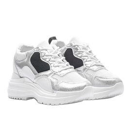 Sneakers bianche sulla zeppa Alexandra bianco nero argento 1