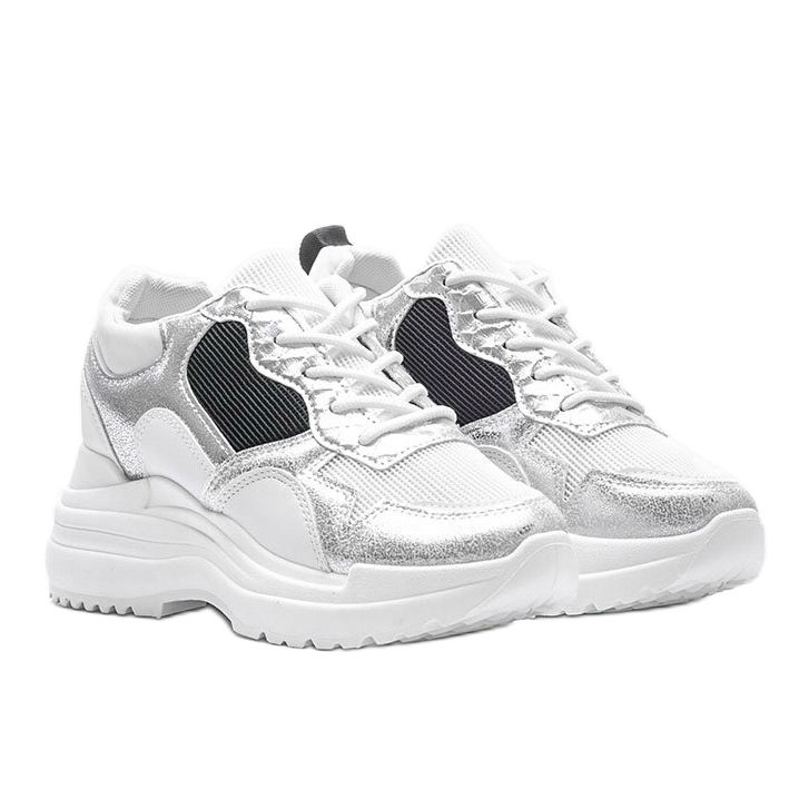 Sneakers bianche sulla zeppa Alexandra bianca nero d'argento 1