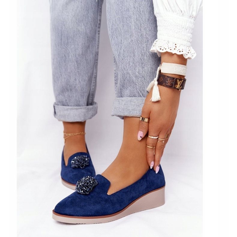 Scarpe Eleganti con Zeppa Vinceza 10580 Scamosciate Blu Navy 1