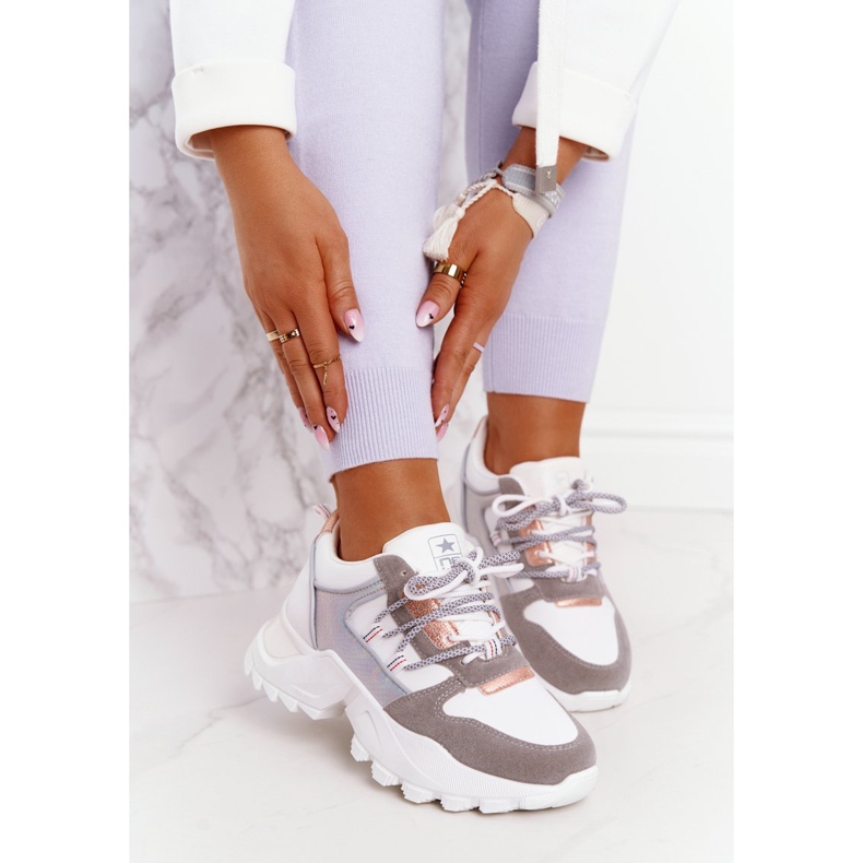 EVE Sneakers da donna su una massiccia suola Power White bianco grigio 2