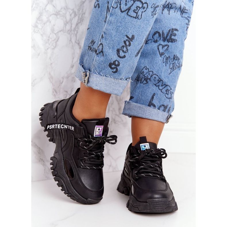 EVE Sneakers da donna su una massiccia suola nera Laugh nero 1