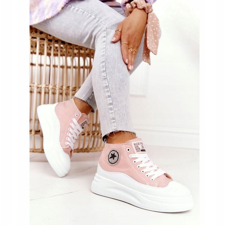 Sneakers Alte Da Donna Sulla Piattaforma Rosa Nice Girl bianca 1