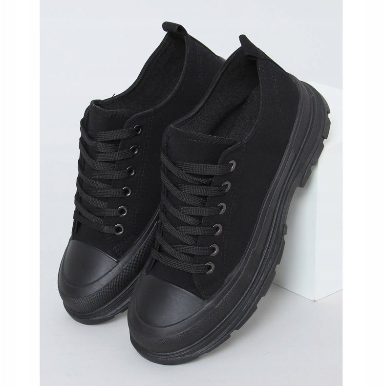 Sneakers da donna nere (suola nera) LA122 Allblack nero 1