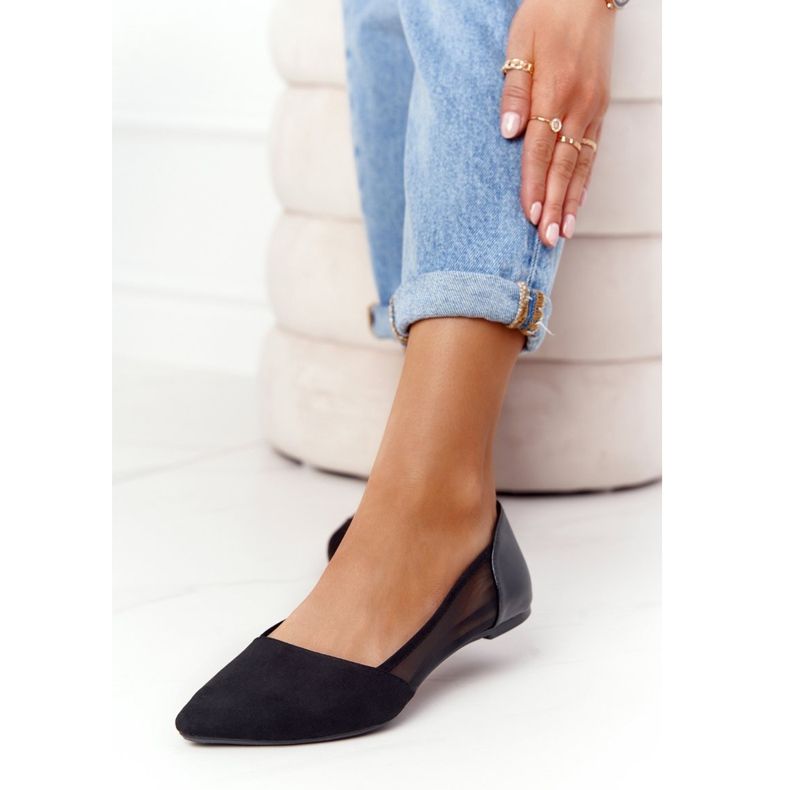 Ballerine Scamosciate Nere In Spitz Con Rete nero 2
