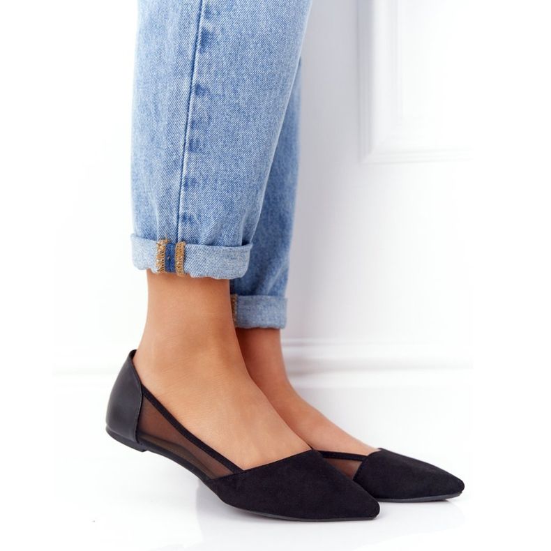 Ballerine Scamosciate Nere In Spitz Con Rete nero 1