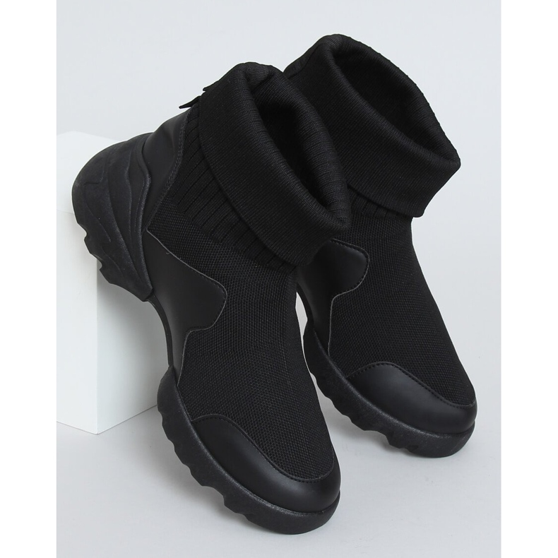 Nero LA156 Scarpe sportive calzini neri alla caviglia 1