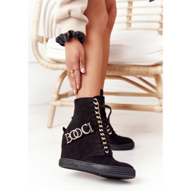 Sneakers da donna in camoscio BOOCI 2222 Golden Black Letters nero 1