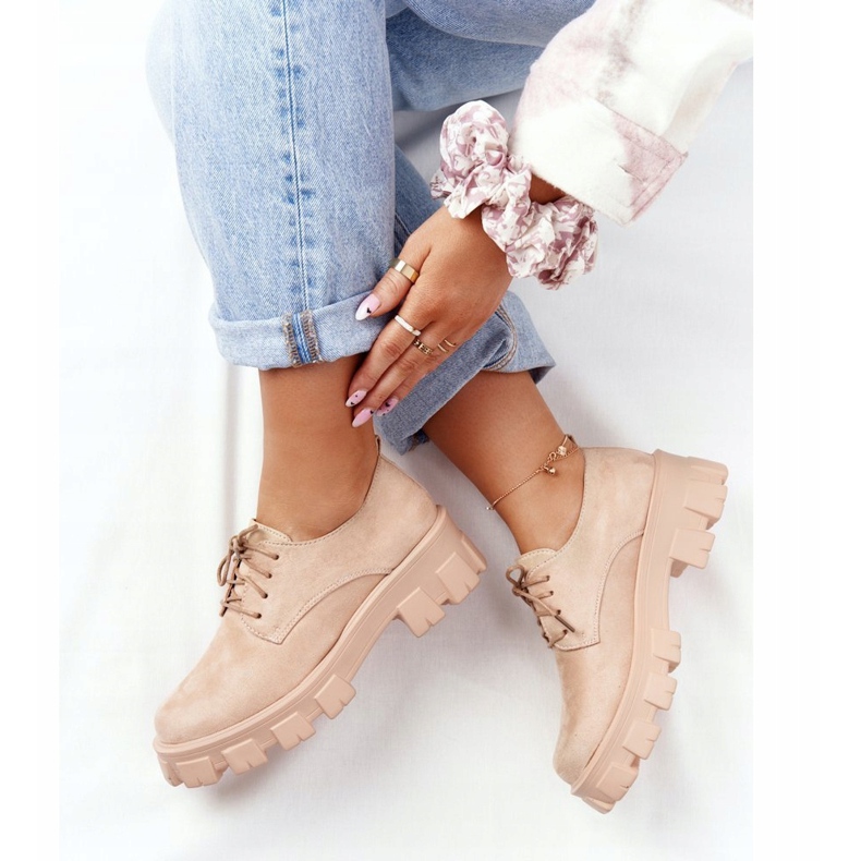 PS1 Scarpe Oxford in pelle scamosciata da donna sulla piattaforma Imogen Nude beige rosa 1