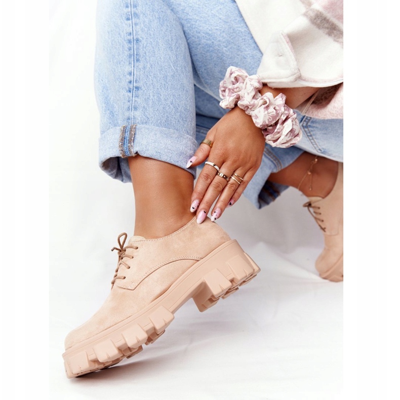 PS1 Scarpe Oxford in pelle scamosciata da donna sulla piattaforma Imogen Nude beige rosa 2