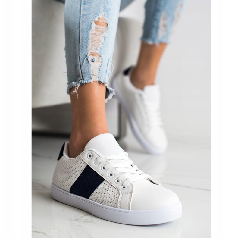 SHELOVET Sneakers Traforate Con Ecopelle bianca 1