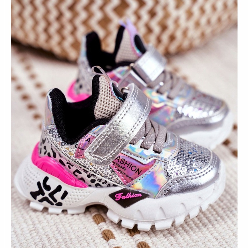 FRROCK Scarpe Sportive Bambini Con Velcro Argento Be Happy grigio 1