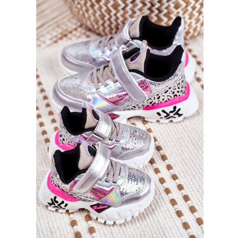 FRROCK Scarpe Sportive Bambini Con Velcro Argento Be Happy grigio 4