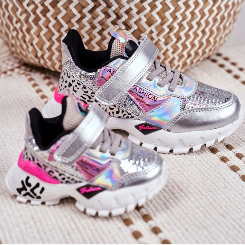 FRROCK Scarpe Sportive Bambini Con Velcro Argento Be Happy grigio 6