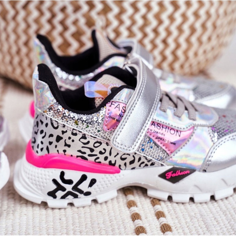 FRROCK Scarpe Sportive Bambini Con Velcro Argento Be Happy grigio 7