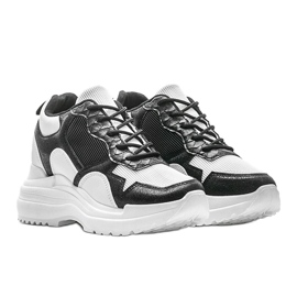 Sneakers bianche e nere sulla zeppa Alexandra bianco nero 1