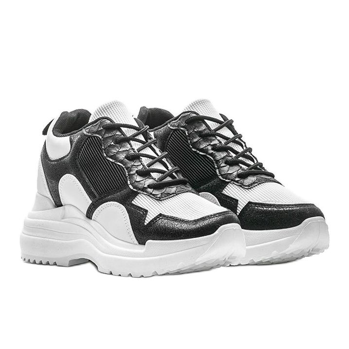 Sneakers bianche e nere sulla zeppa Alexandra bianca nero 1