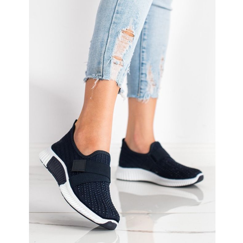 SHELOVET Scarpe sportive con cristalli blu navy 2