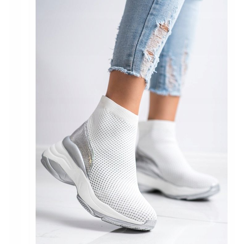 SHELOVET Sneakers alte in tessuto bianca 1