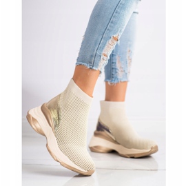 SHELOVET Sneakers alte in tessuto beige 2