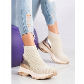 SHELOVET Sneakers alte in tessuto beige 1