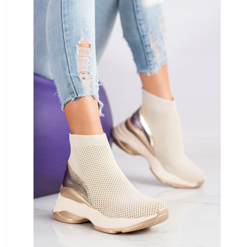 SHELOVET Sneakers alte in tessuto beige 1