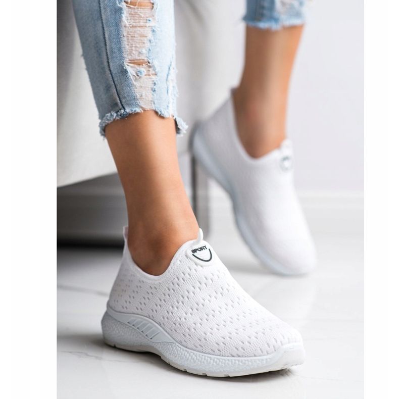 SHELOVET Scarpe da ginnastica leggere senza lacci bianca 1