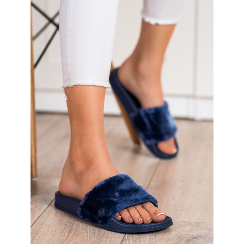 Bona Pantofole di peluche blu navy 1