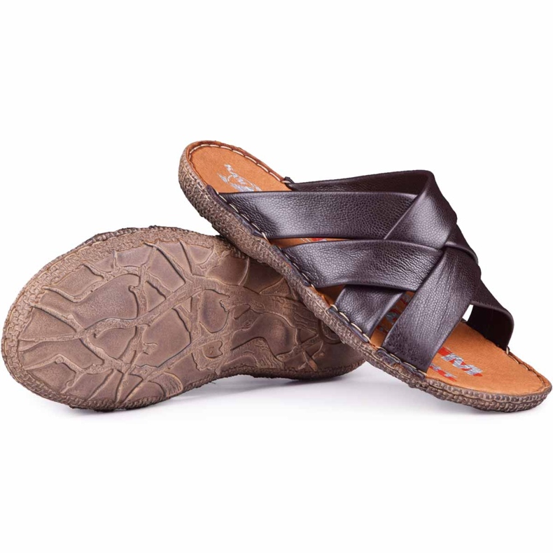 Kampol Pantofole da uomo in pelle 214 / BR marrone 1