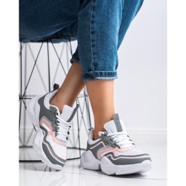 SHELOVET Sneakers sportive leggere bianco rosa grigio 2