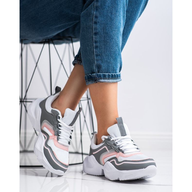 SHELOVET Sneakers sportive leggere bianca rosa grigio 2