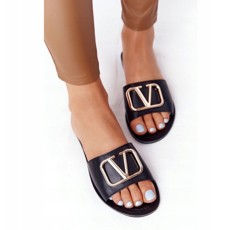 PS1 Pantofole nere classiche da donna Vicky nero d'oro 2